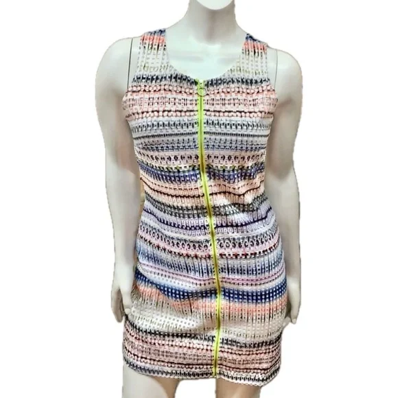 Romeo + Juliet Neon Multi Ombre Perforated Zip-Up Sleeveless A-Line Sheath Dress - Picture 3 of 11